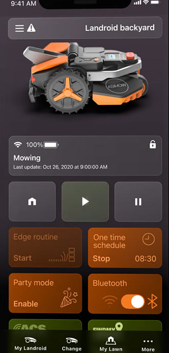 worx landroid android app homescreen screenshot